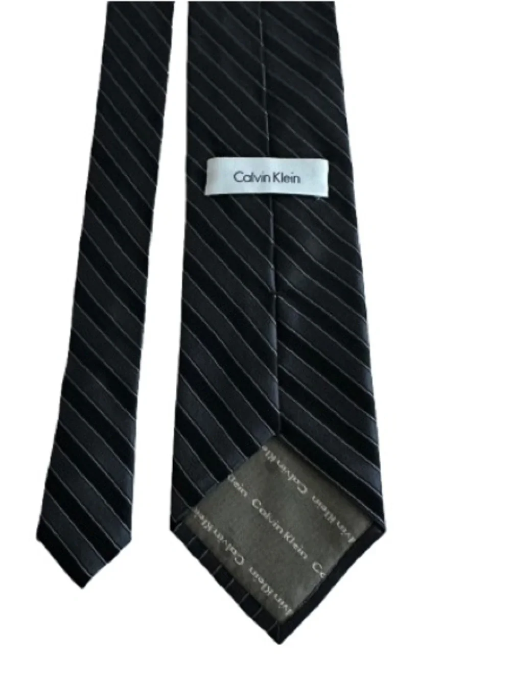 Calvin Klein Men Classic Elegant Black & Gray Pinstripe Silk Formal Business Tie